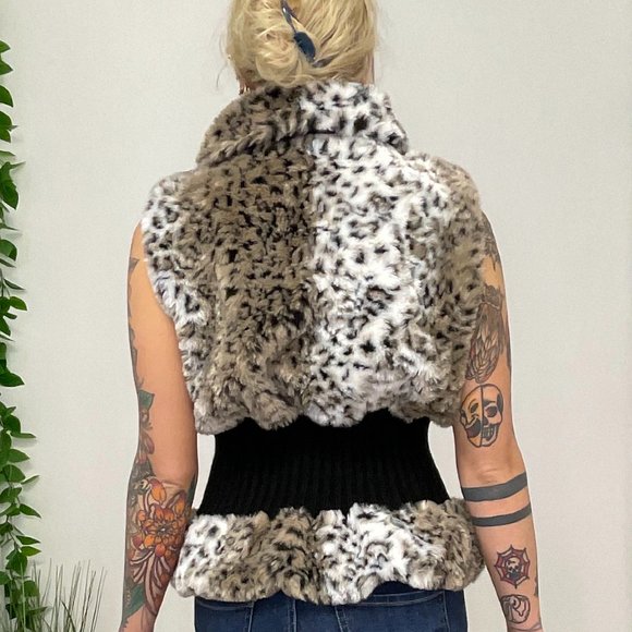 SALONI Full Zip Faux Fur Vest Jacket Leopard Print Size S Brown/White - Picture 5 of 6
